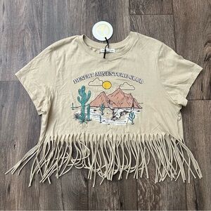 Love Peace & Lazy Days Fringe Cotton Crop Top Desert Adventures Festival Boho L
